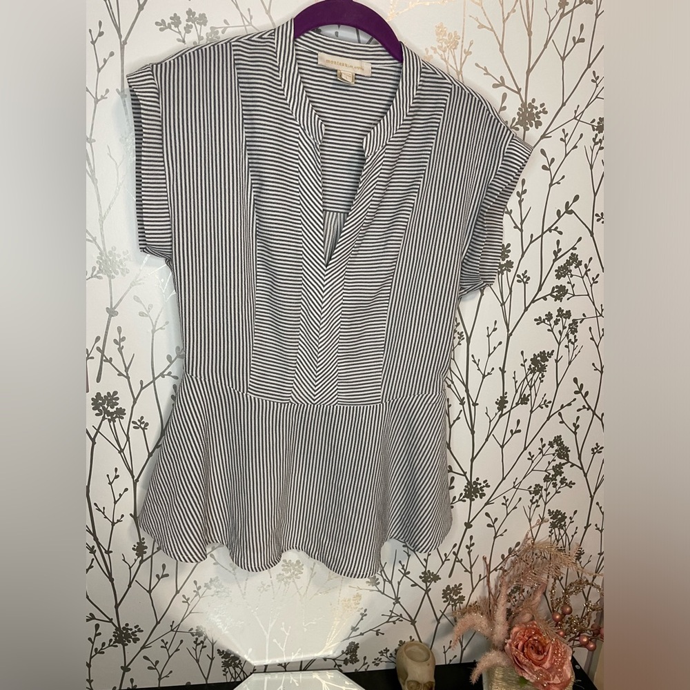 Tj maxx grey/white striped blouse, size L